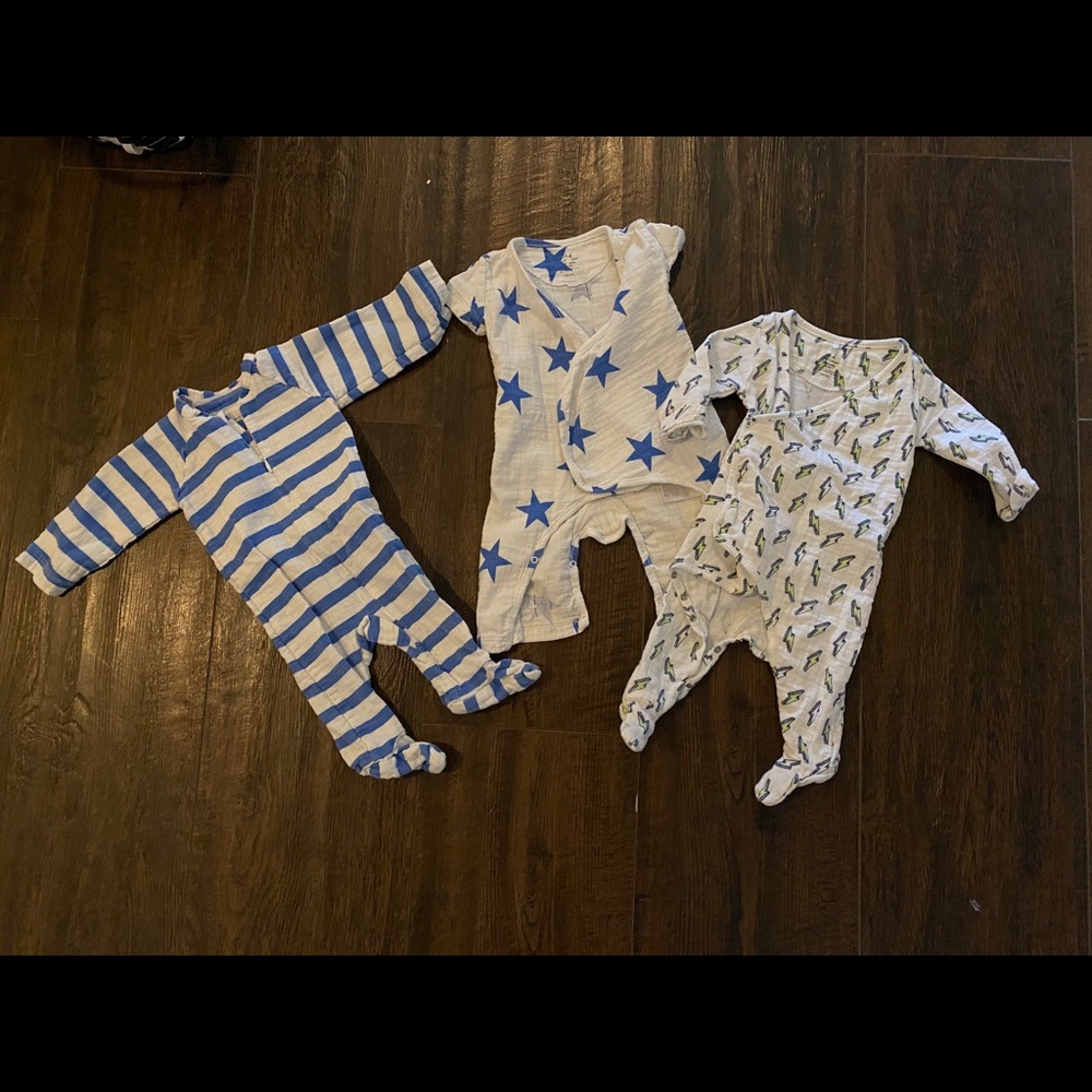 Set of three Aden and Anais outfits.